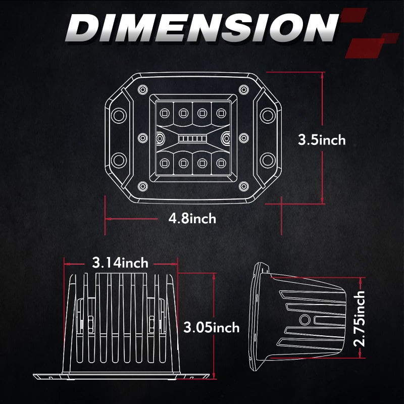 OFFROADTOWN Flush Mount LED Pods, OFFROADTOWN 2pcs 5'' 78W Driving Light Work Lights Flush LED Light Bar Super Bright Fog Off Road Lights for Truck UTV ATV SUV Boat 4x4 Car - Image 2
